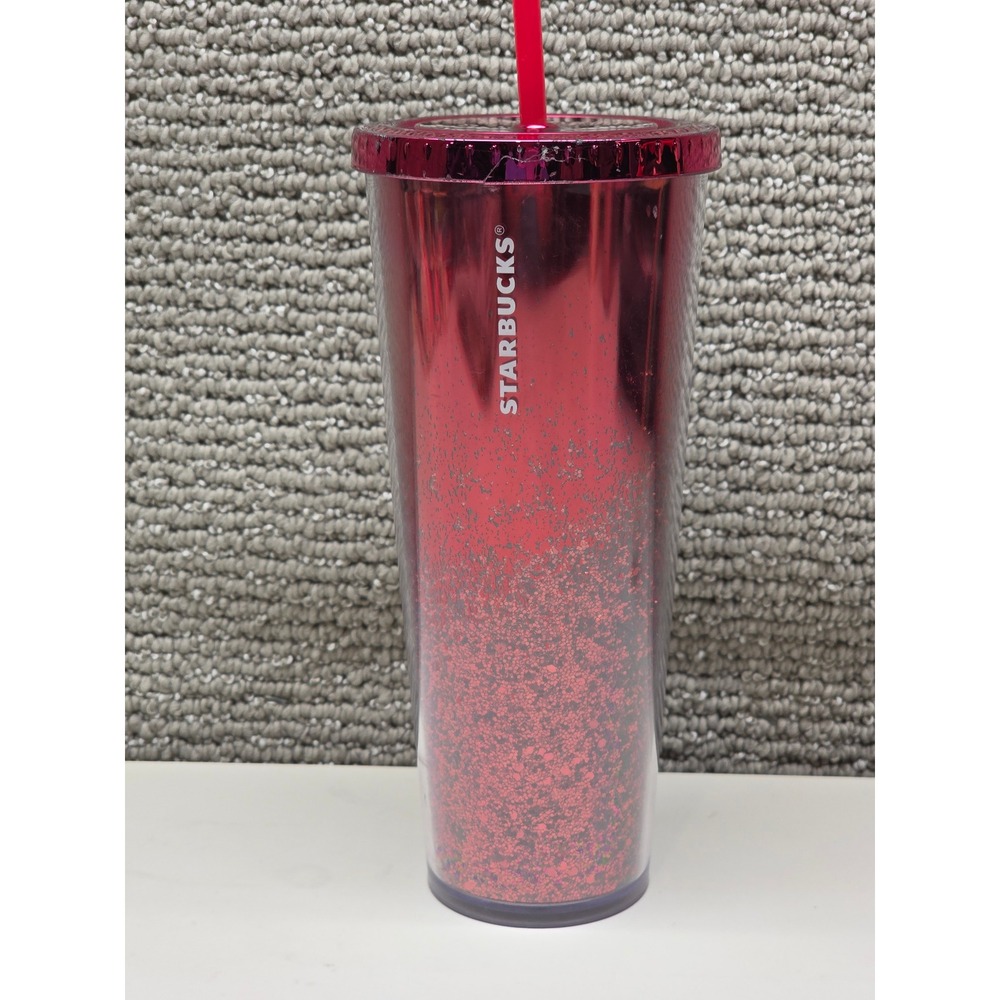 Starbucks‎ Venti 24oz Metallic Red Glitter Confetti Cold Cup Tumbler Lid Flaw